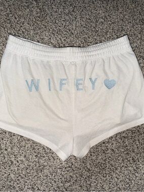 Wifey Embroidered Women's Sleep Shorts - White with Light Blue